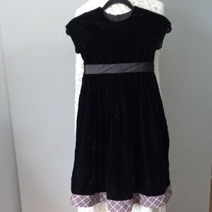 🔥Kids Isabel Garreton Black Velvet Girl Dress with Plaid Trim Size 6X